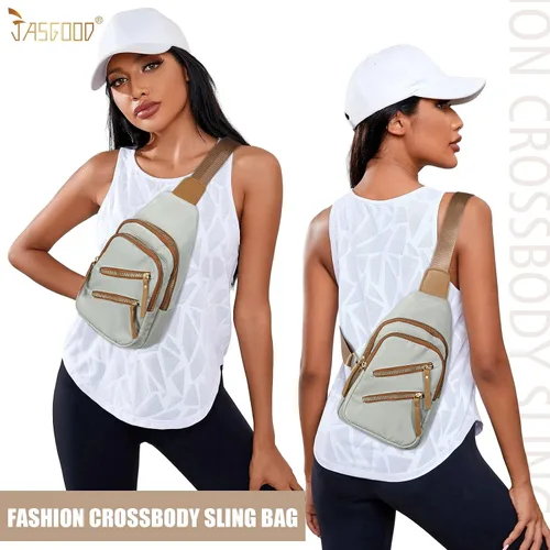 Vista 2 de JASGOOD Mochila bandolera pequeña para mujer, cangurera, cangurera, bolsa de hombro para viajes, D-light Verde