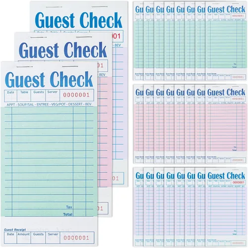 Vista 22 de Libros de cheques de invitados para servidores, bloc de notas de servidor, paquete de 12, papel de color natural, bloc de notas para camarera