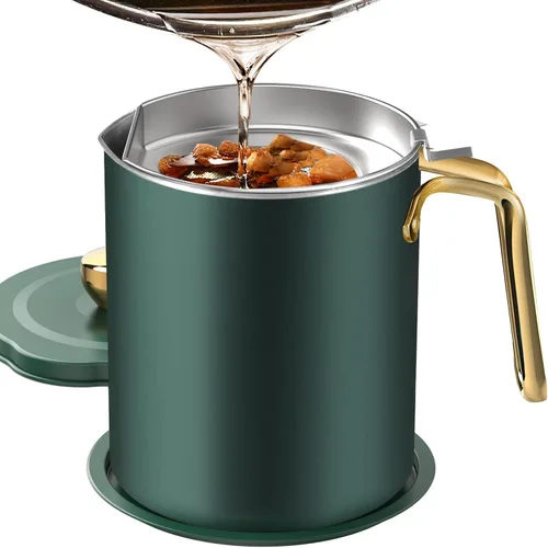 Vista 13 de Chihee Ahorro de grasa de tocino de acero inoxidable – Contenedor de aceite de 67.6 onzas líquidas con colador de malla fina y bandeja