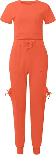 Vista 2 de Conjunto deportivo de 2 piezas para mujer, camiseta corta y pantalones largos con cordón