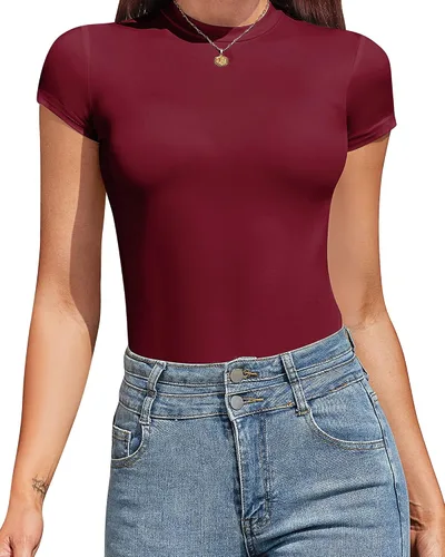 Vista 3 de 3 piezas de body de manga corta para mujer, cuello redondo, ajustado, básico, camisetas
