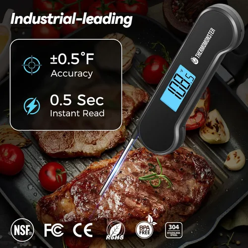 Vista 2 de Termómetro digital de lectura instantánea de 0.5 segundos para carne con precisión de ± 0.5 ℉, termómetro de alimentos para cocinar utensilios
