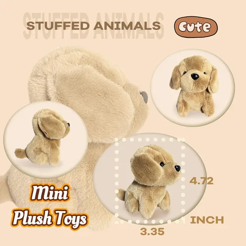 Vista 3 de Animales de peluche de perro marrón, juguetes de peluche Kawaii para niñas y niños, mini juguetes de peluche para perros, peluches lindos, animales
