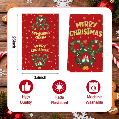 Vista 2 de Juego de 2 toallas de cocina con texto en inglés "Merry Christmas" (18 x 26 pulgadas), toallas de mano decorativas de Navidad para baño, hogar, hotel