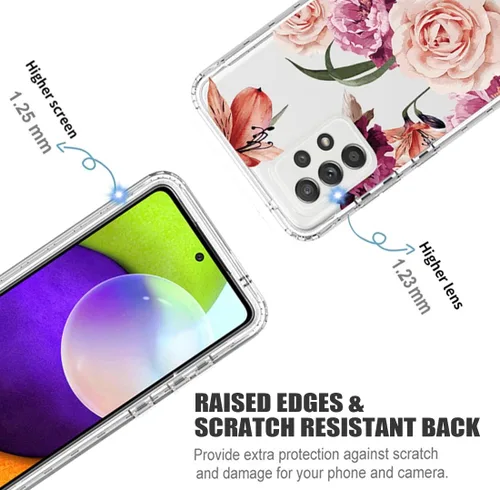 Vista 2 de Funda para Galaxy A52 5G/4G/Samsung A52 SM-A526, bonita funda protectora de cuerpo completo transparente con protector de pantalla de vidrio
