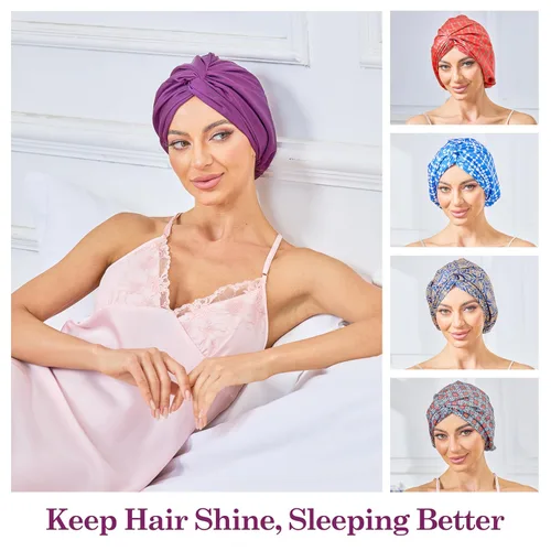 Vista 36 de Gorro de satén de seda ajustable para envolver el cabello para dormir, gorro de dormir de doble capa, turbante nocturno para cabello largo y rizado