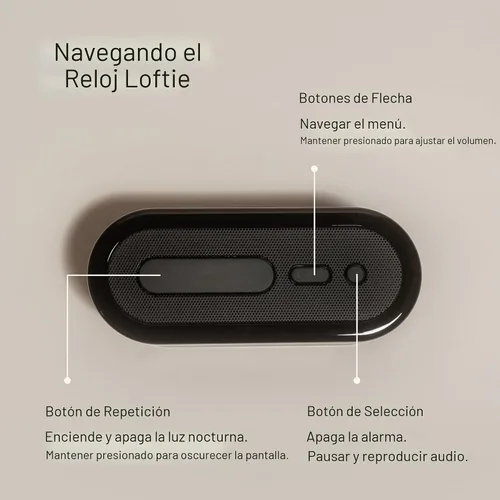 Vista 4 de Loftie Reloj despertador con máquina de sonido – Reloj despertador inteligente con luz nocturna, ruido blanco, altavoz Bluetooth, más de 100 sonidos