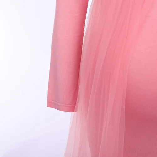 Vista 5 de Vestido largo de maternidad de manga larga con hombros descubiertos para mujer, vestido de tul para boda, sesión de fotos, baby shower