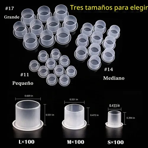 Vista 2 de Yuelong - 1000 tapas de tinta para tatuajes pequeñas, tapas de pigmento de plástico, vasos desechables para tatuajes con tamaños de base de 0.433 in