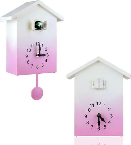 Vista 8 de KEYPOWER - Reloj de cuco, reloj de pared de cuco, sonidos de pájaros de cuco o llamada, péndulo de reloj con diseño, casa de pájaros, arte de pared