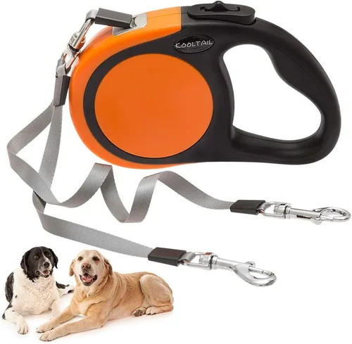 Vista 10 de KOOLTAIL Correa retráctil doble para perros de hasta 110 libras, resistente de doble cabeza de 16 pies, extensible a 360°, sin enredos, un botón