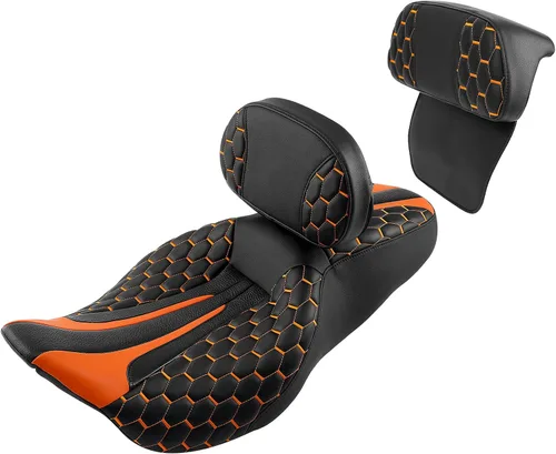Vista 33 de Asiento de conductor, pasajero y piloto - SLMOTO Asiento de motocicleta de una pieza para 2 personas, compatible con Harley Touring Road King CVO