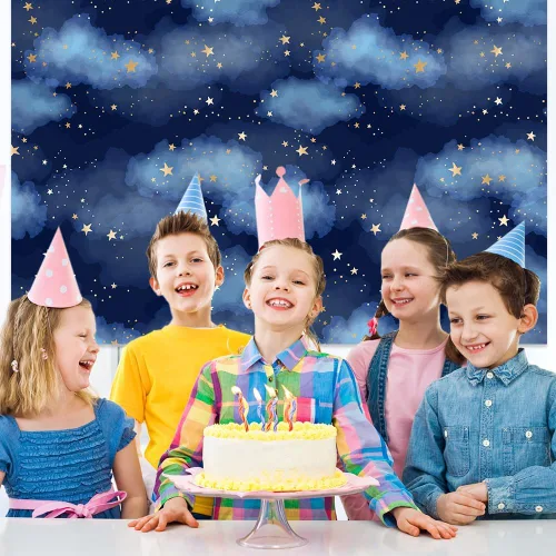 Vista 3 de MEHOFOTO Fondo de estudio fotográfico de cielo azul oscuro, nube, accesorios de fondo para niños, cumpleaños, príncipe, baby shower, decoración