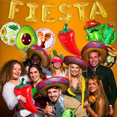 Vista 3 de Juego de decoraciones de fiesta para fiestas, juego de decoraciones de fiesta de tacos grandes, paquete de 15, globos de sombrero de fiesta de taco