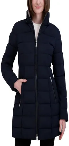 Vista 15 de Laundry by Shelli Segal Chaqueta acolchada elástica para mujer, abrigo largo de invierno con capucha de piel sintética