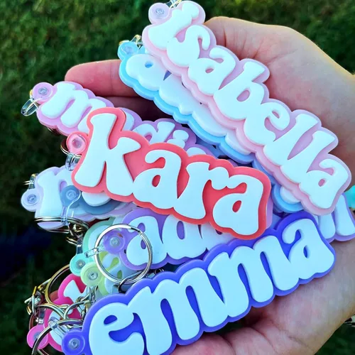 Vista 5 de Llavero personalizado con nombre, impreso en 3D, para llave de coche, mochila, llavero personalizado para niñas y mujeres, Llavero impreso 3d