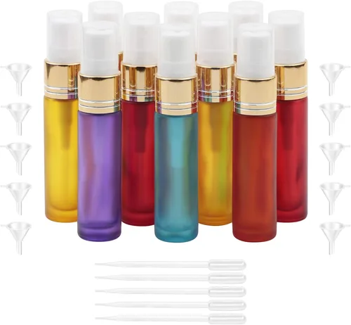 Vista 10 de Ellbest Botella de spray de vidrio recargable de 0.3 fl oz con 5 cuentagotas y 10 embudos, botella de perfume de vidrio pequeña Refillable &