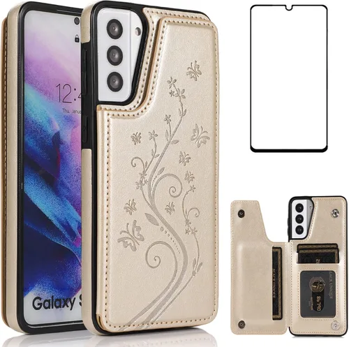 Vista 11 de Funda de teléfono para Samsung Galaxy S21 Plus Glaxay S21+ 5G con protector de pantalla de vidrio templado, tarjetero y tarjetero con soporte