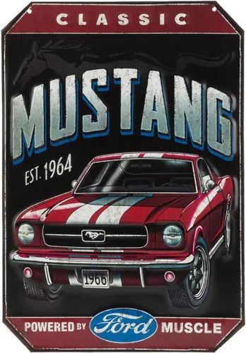 Vista 8 de Letrero de metal para Ford Mustang Crossing Decoración de pared automotriz en forma de diamante para garaje o cueva de hombre