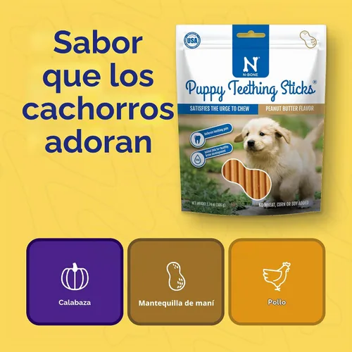 Vista 4 de N-Bone Paquete variado de palitos de dentición para cachorros, sabor a pollo, calabaza y mantequilla de maní, total de 3 bolsas, 11.22 onzas