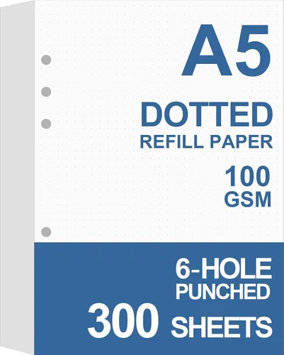Vista 7 de Papel punteado A5, repuestos para planificador Filofax, organizador, carpetas, 6 agujeros perforados, 100 hojas/200 páginas, 100 g/m², blanco, 5.8 x