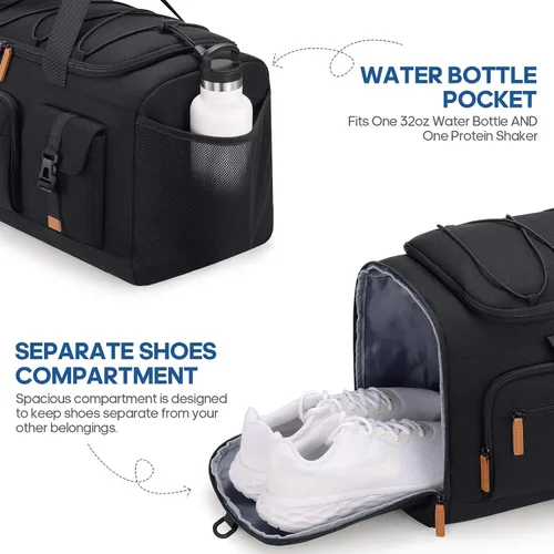 Vista 5 de Bolsa de gimnasio para hombres y mujeres con compartimento para zapatos y laptop, bolsa de viaje deportiva 3 en 1, mochila antirrobo para avión