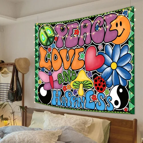 Vista 7 de F-FUN SOUL Tapiz de paz amor y felicidad, tapices geniales, 40 x 30 pulgadas, tapices temáticos de los años 70, tapiz estético hippie para colgar