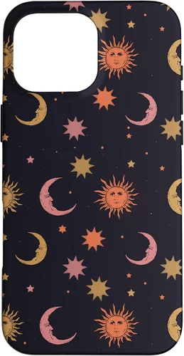 Vista 19 de Funda para iPhone 16 Whimsigoth Aesthetic Hippie Celestial Vintage Half Moon Sun