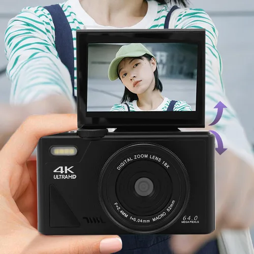 Vista 3 de Cámara digital de 64 MP, pantalla de 3 pulgadas, cámara digital compacta retro de video 4K, zoom digital 18X, cámara de vlogging recargable