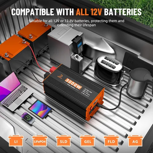 Vista 2 de Inversor de corriente de 3000 W de 12 V CC a 110 V/120 V CA convertidor para RV/camión/barco/campamento/inversor de energía solar fuera de la red