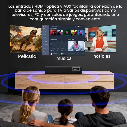 Vista 2 de Barra de sonido de 50 W para Smart TV, barra de sonido de 2.0 canales con conexión Bluetooth 5.4/ARC/Opt/AUX, barra de sonido para TV con 2