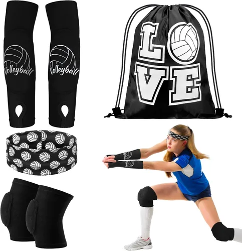 Vista 9 de Yinder 4 piezas de rodillera de voleibol y manga para brazo Accesorios de voleibol Incluye funda para el antebrazo, codera, guardamuñeca