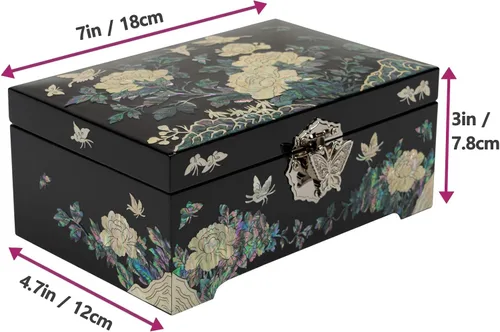 Vista 5 de February Mountain Caja organizadora de joyas de nácar con bandeja para anillos, regalos para mujeres, regalo único para mujeres que lo tienen todo