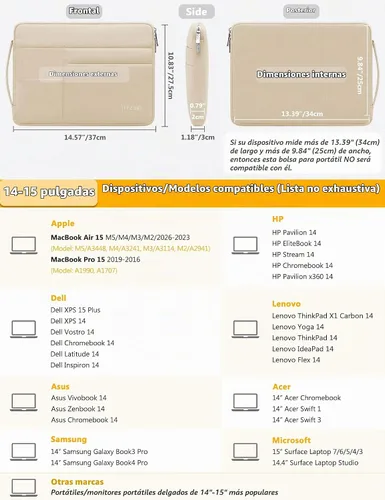 Vista 4 de HYZUO Funda para portátil de 14-15 pulgadas para MacBook Air 15 M5, color Arena