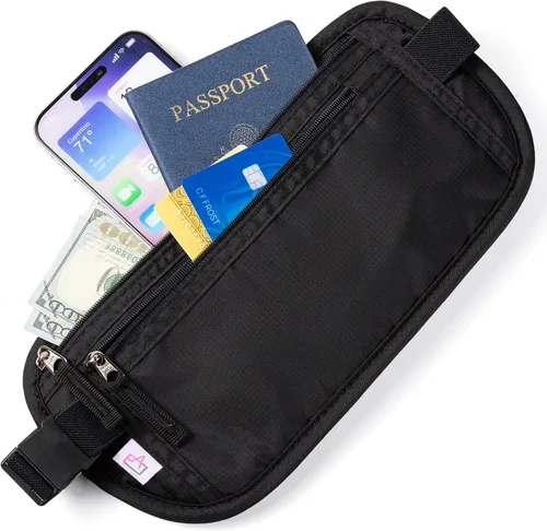 Vista 3 de Cinturón de dinero para pasaporte para mujeres y hombres - Cartera de viaje Negro
