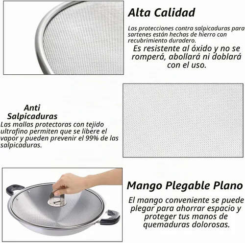 Vista 2 de Nicunom Paquete de 4 pantallas contra salpicaduras para sartén, 13, 11.5, 10, 8 pulgadas, protector contra salpicaduras de grasa de acero inoxidable