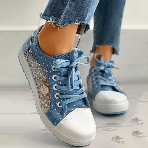 Vista 3 de Zapatillas de deporte de moda para mujer, zapatos de lona elegantes de verano para mujer, zapatillas de tenis de encaje, zapatos casuales de caña