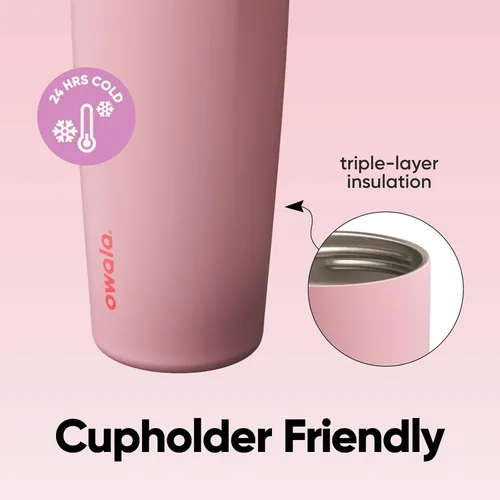 Vista 4 de Botella de agua Owala FreeSip con aislamiento de acero inoxidable con pico de dos vías, pajita incorporada y asa de cubo, fabricada para viajes