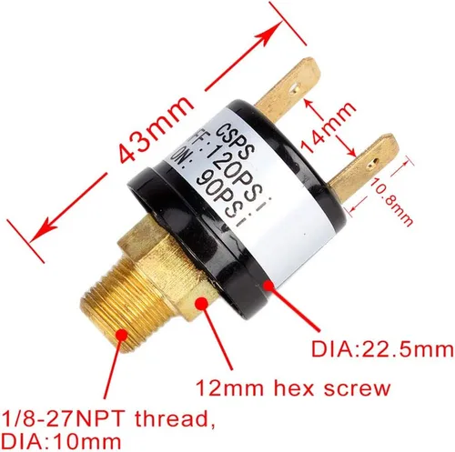 Vista 6 de Etopar 12V Heavy Duty 90-120 PSI Interruptor de Control de Presión Válvula Compresor de Aire Bomba de bocina Regulador de Tren de Coche