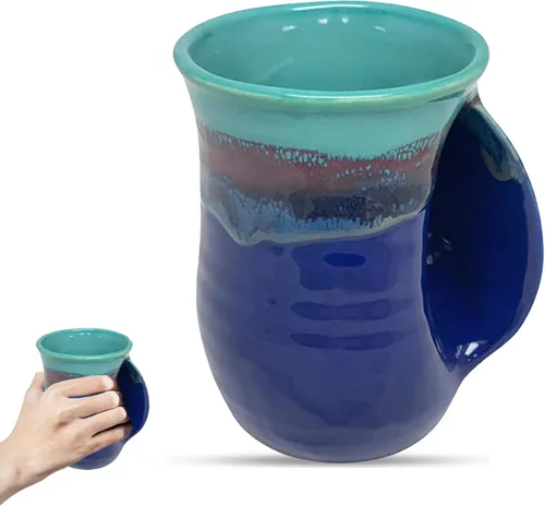 Vista 40 de Clay in Motion - Taza calentadora de manos para diestros, diseño Ocean Tide Marea del Océano