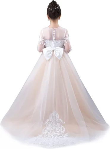 Vista 5 de Vestido de princesa de manga larga con encaje blanco marfil GZY202, Marfil