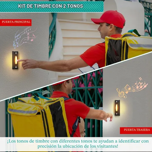 Vista 6 de Saillong - Timbre de puerta con cable, botones de timbre iluminados, color negro, estilo barra