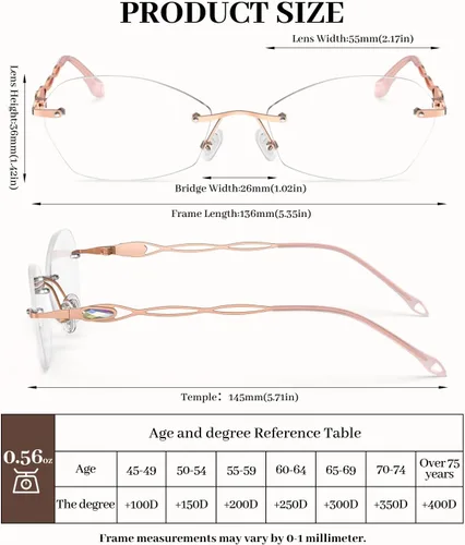 Vista 6 de LUFF Rimless Reading Glasses for Women Blue Light Computer Readers Lightweight 16g Metal Frame Eye Strain Relief