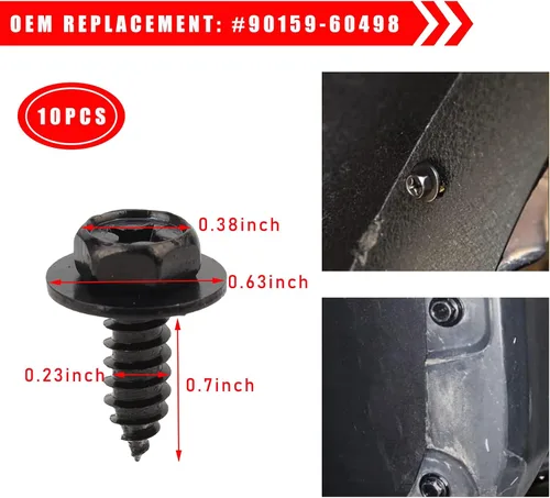Vista 2 de Dickno 10 piezas de tornillos de goma para parachoques de coche, pernos para aleta de lodo del parachoques, pernos para ruedas, 90159-60498