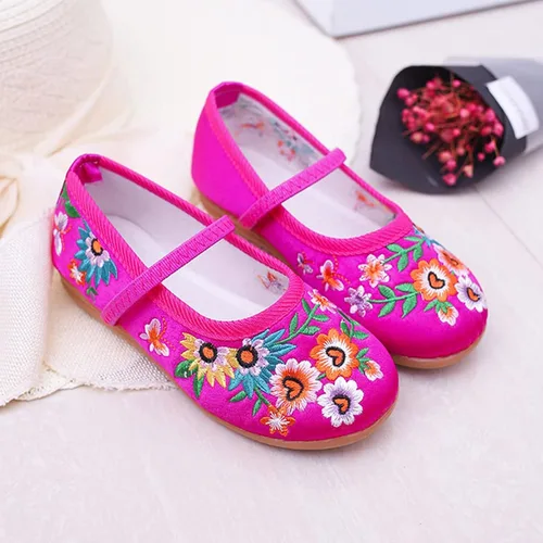 Vista 5 de Zapatos de disfraz de Encanto para niñas, Mirabel Isabela Madrigal, bordado floral, Mary Jane, zapatos planos, zapatos de vestir de princesa