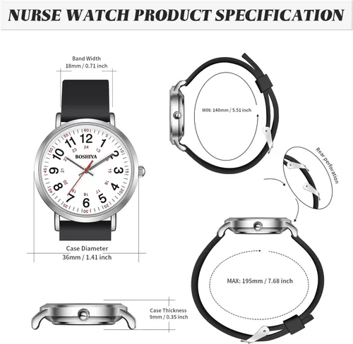 Vista 4 de BOSHIYA Reloj de enfermera, reloj de enfermería para enfermera, profesionales médicos y estudiantes, reloj médico con segunda mano para enfermeras
