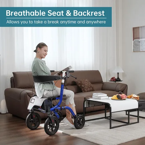 Vista 3 de ELENKER Andador todoterreno con asiento, andador rodante para exteriores, ruedas delanteras de 12" sin cámara de aire, diseño plegable compacto
