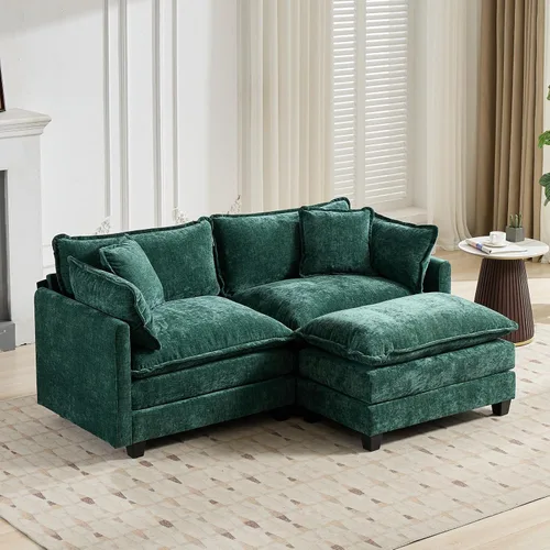 Vista 13 de Sofá seccional modular, sofá seccional en forma de L de 76.7 pulgadas con otomana móvil, cómodo loveseat de chenilla nube con reposabrazos
