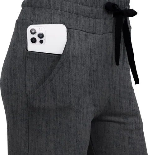 Vista 2 de RESHE Pantalones capri de yoga para mujer, holgados, suaves, con cordón, pantalones de entrenamiento casuales con bolsillos
