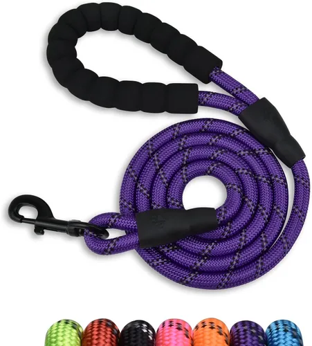 Vista 10 de Correa fuerte para perro de 5/6 pies con mango acolchado suave, cuerda altamente reflectante para caminar por la noche, hebilla de metal giratoria